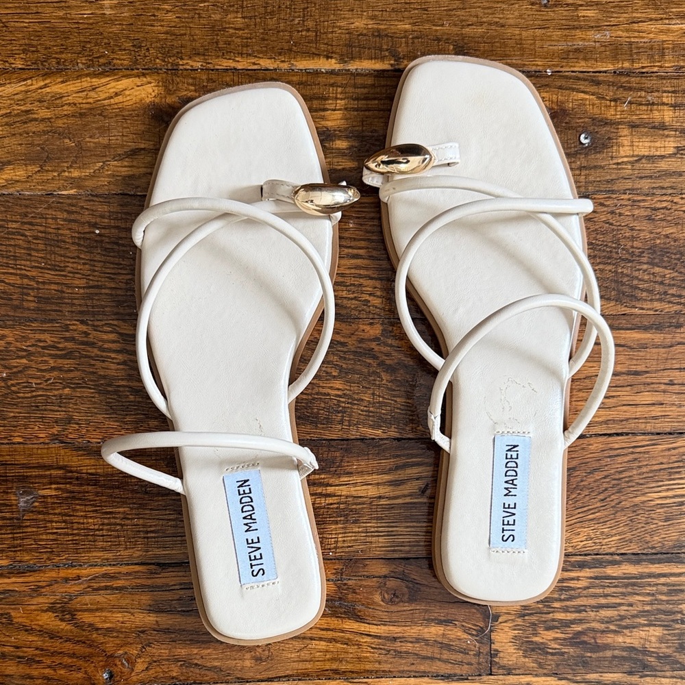 Steve Madden Cream Strappy Sandals with Gold Accents